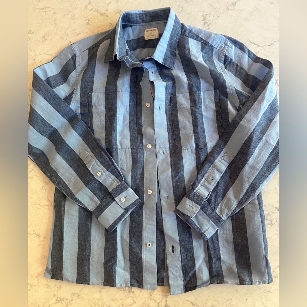 J Crew Boys' long sleeve camp shirt linen cotton size 12